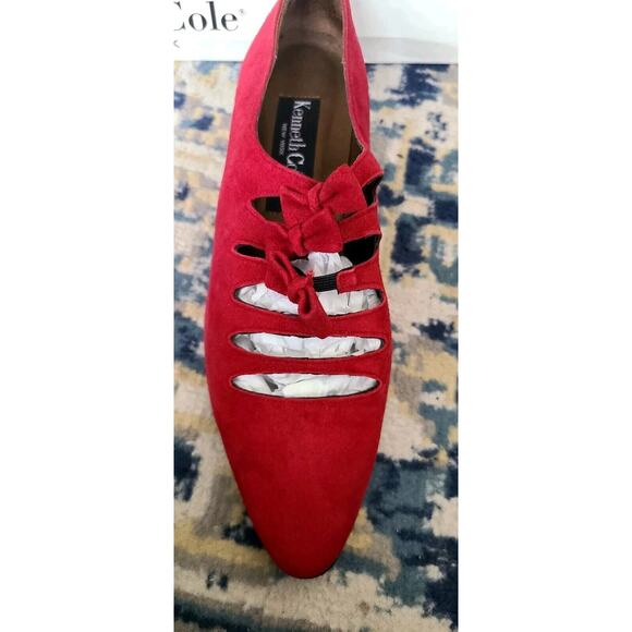 Vintage Kenneth Cole Red Suede Row Bow Flats Size 8 - Picture 6 of 9